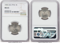 USA Administration 5 Centavos 1904 MS65 NGC, San Francisco mint, KM165. Quite an attractive satiny Jewel with pewter hue and impeccable luster. 

HID0...