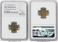 Republic Mint Error - Obverse Brockage 5 Sentimos (5 Centavos) 1967 MS62 NGC, KM197. 

HID09801242017

© 2022 Heritage Auctions | All Rights Reserved
