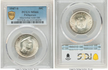 Republic Pair of Certified "MacArthur" 50 Centavos 1947-S PCGS, San Francisco mint, KM184. Includes (1) MS66 and (1) MS65. 

HID09801242017

© 2022 He...