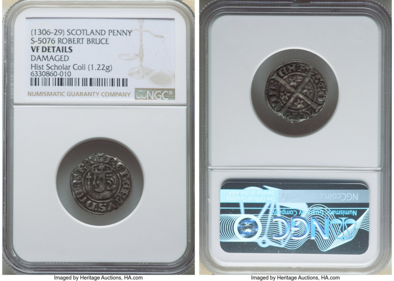 Robert the Bruce Penny ND (1306-1329) VF Details (Damaged) NGC, S-5076. 1.22gm. ...