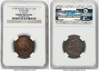 Ayrshire copper 1/2 Penny Token ND (1790's) MS63 Brown NGC, D&H-7. Edge: Plain. Bust right / Female seated with hand on cheek and elbow on knee, spear...