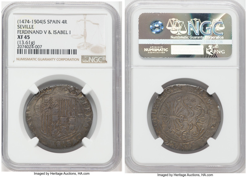 Ferdinand & Isabella 4 Reales ND (1474-1504)-S XF45 NGC, Seville mint, Cal-564. ...