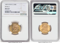 Isabel II gold 100 Reales 1859 MS64+ NGC, Seville mint, KM605.3. Glassy mellow-gold surfaces with sharp devices. 

HID09801242017

© 2022 Heritage Auc...
