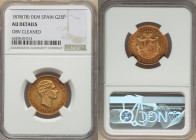 Alfonso XII gold 25 Pesetas 1878(78) DE-M AU Details (Obverse Cleaned) NGC, Madrid mint, KM673, Cal-70. Sangria and olive toned satin surfaces. 

HID0...