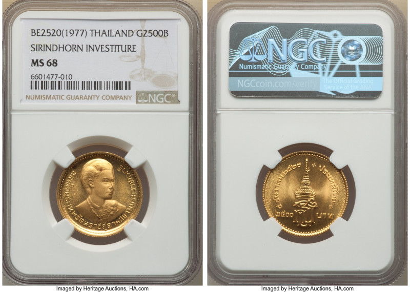 Rama IX gold 2500 Baht BE 2520 (1977) MS68 NGC, KM-Y126. Mintage: 5,000. One yea...