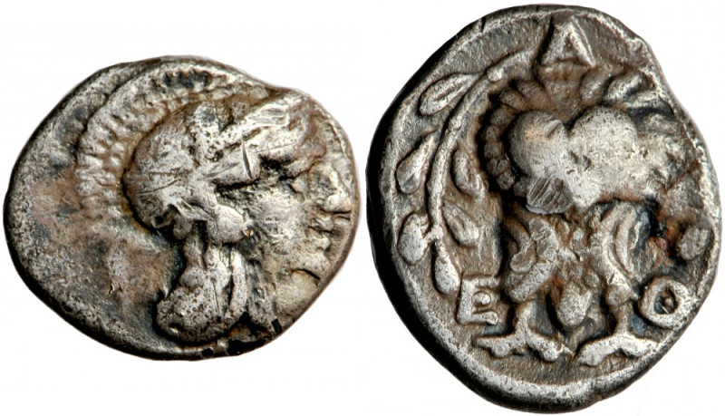 Attica, Athens, AR Hemidrachm, c. 454-404 BC.
Obv. Helmeted head of Athena righ...