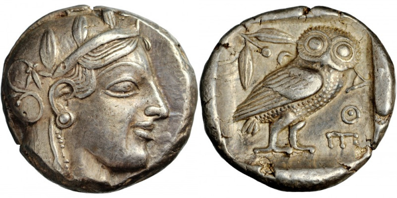 Attica, Athens, AR Tetradrachm, c. 465-460 BC.
Obv. Head of Athena to right, we...
