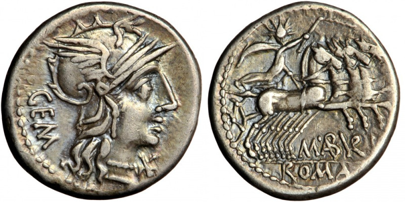 Roman Republic, M. Aburius Geminus, AR Denarius, 132 BC, Rome.
Obv. GEM, Helmet...