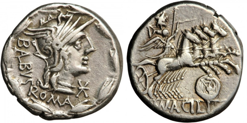 Roman Republic, M. Acilius Balbus, AR Denarius, 125 BC, Rome.
Obv. BALBVS ROMA,...