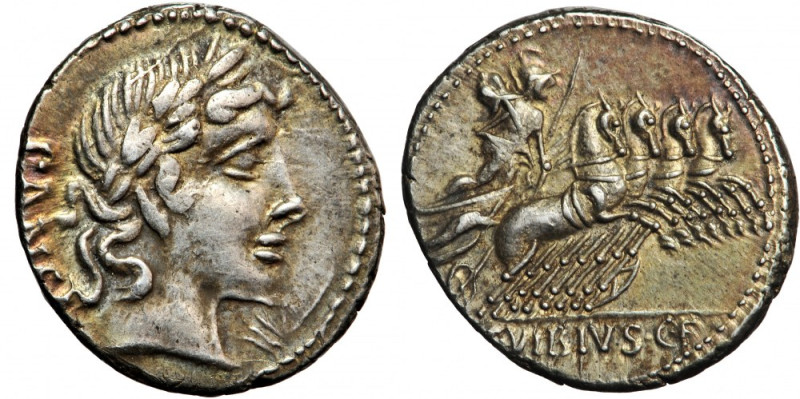 Roman Republic, C. Vibius Pansa, AR Denarius, 90 BC., Rome mint.
Obv. laureate ...