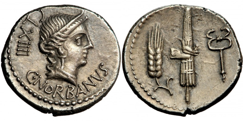 Roman Republic, C. Norbanus. AR Denarius, 83 BC, Rome mint.
Obv. CLXIIII / C•NO...