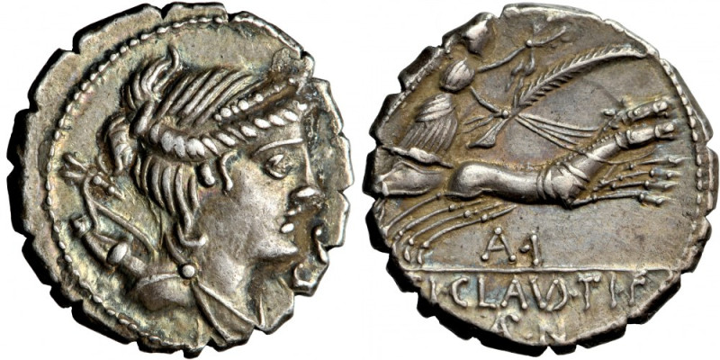 Roman Republic, Tiberius Claudius Nero, serrate Denarius, 79 BC, mint of Rome.
...