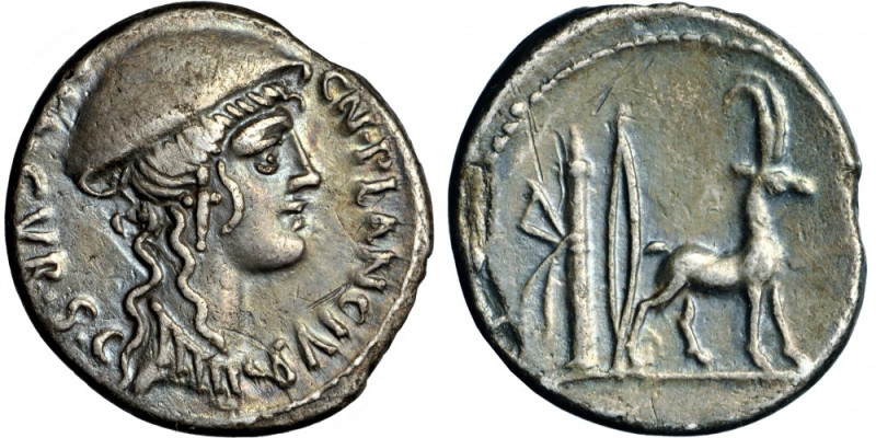 Roman Republic, Cn. Plancius. AR Denarius, 55 BC, mint of Rome.
Obv. CN·PLANCIV...