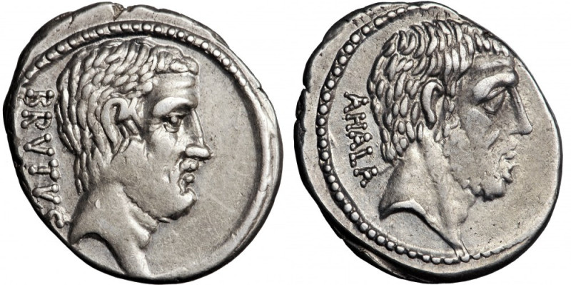 Roman Republic, M. Junius Brutus and C. Servilius Superbus. Denarius, 54 BC, min...