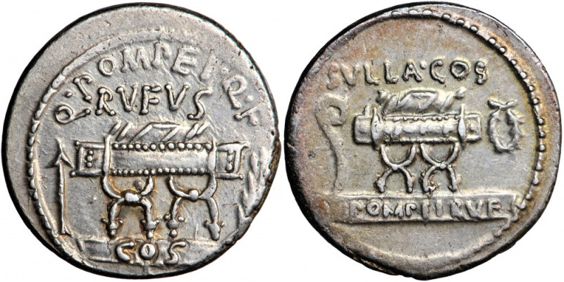 Roman Republic, Q. Pompeius Rufus. Denarius 54 BC, mint of Rome.
Obv. Q·POMPEI·...