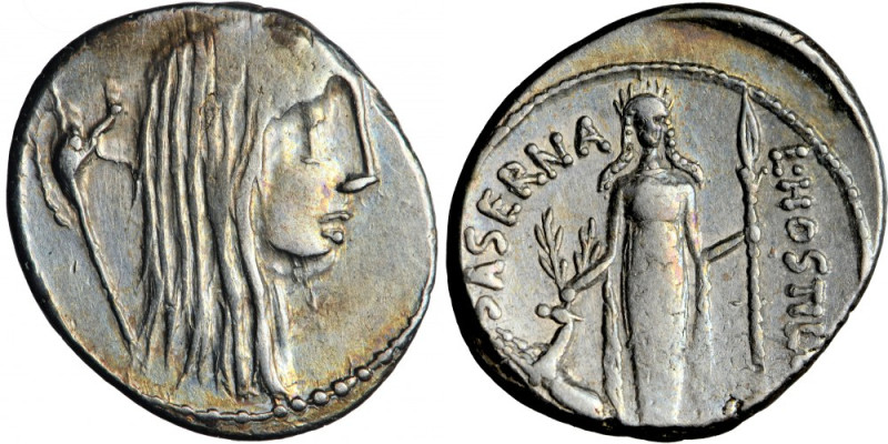 Roman Republic, L. Hostilius Saserna. AR Denarius, 48 BC, mint of Rome.
Obv. He...