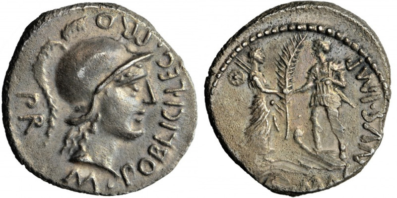 Roman Republic, Cn. Pompeius Magnus and M. Poblicius, Denarius, 46-45 BC, uncert...