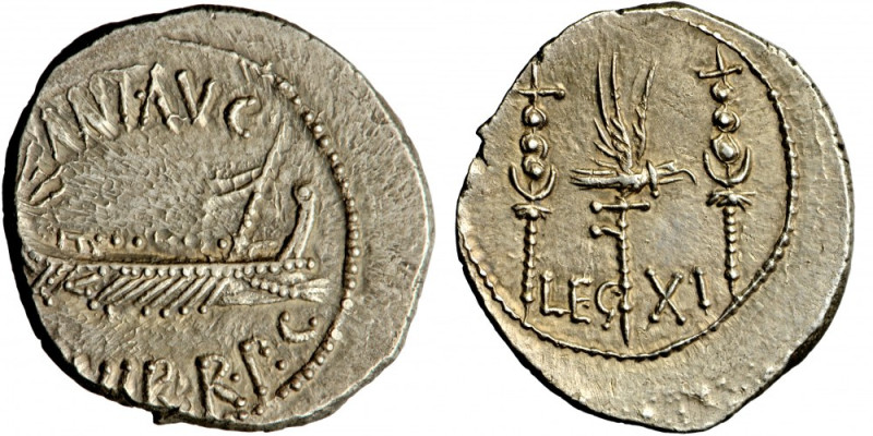 Roman Republic, Marcus Antonius. 32 BC. AR Legionary Denarius. Autumn 32 - Sprin...