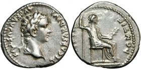 Roman Empire, Tiberius (AD 14-37), AR Denarius, AD ca. 15-37, mint of Lugdunum.