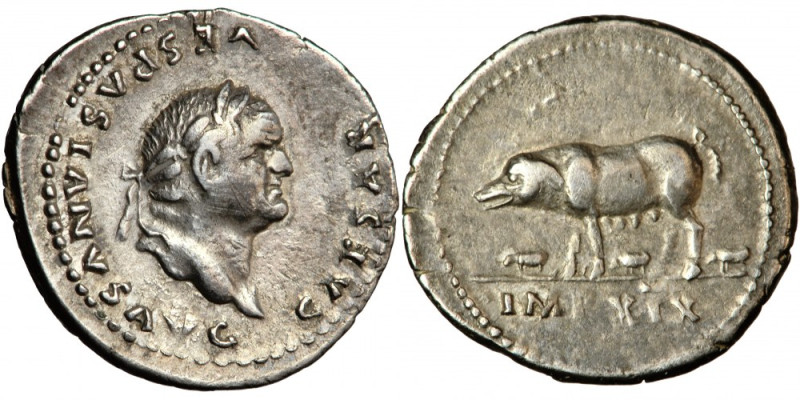 Roman Imperial, Vespasian (69-79), AR Denarius, AD 77-78, mint of Rome.
Obv. CA...