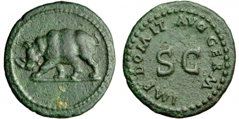 Roman Imperial, Domitian (81-96), AE Quadrans, AD 84-85, mint of Rome.
Obv. Rhi...