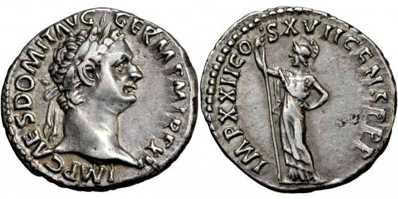 Roman Empire, Domitian (81-96), AR Denarius, AD 95-96, mint of Rome.
Obv. IMP C...