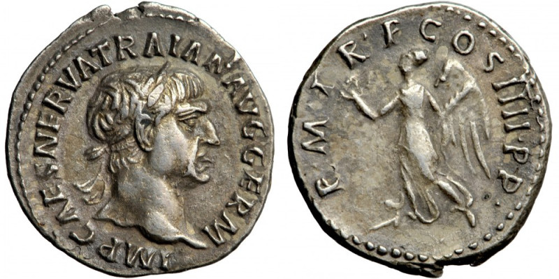 Roman Empire, Trajan (98-117), AR Denarius, AD 101-102, mint of Rome.
Obv. IMP ...