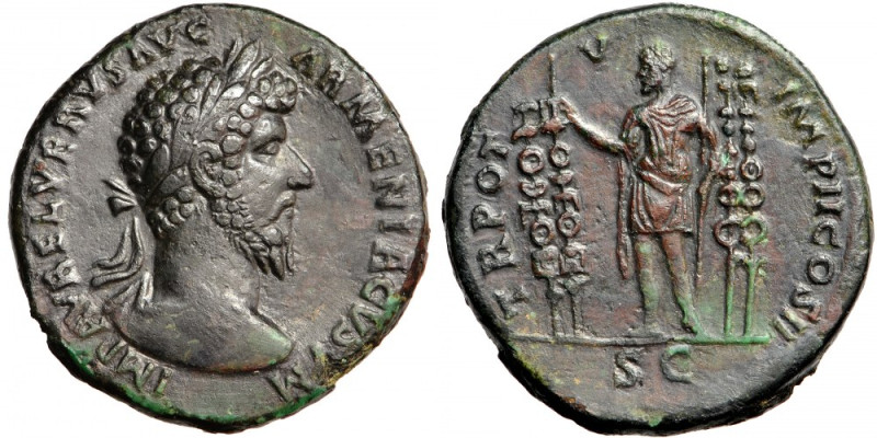 Roman Imperial, Lucius Verus (161-169), AE Sestertius, AD 164-165, Rome mint.
O...