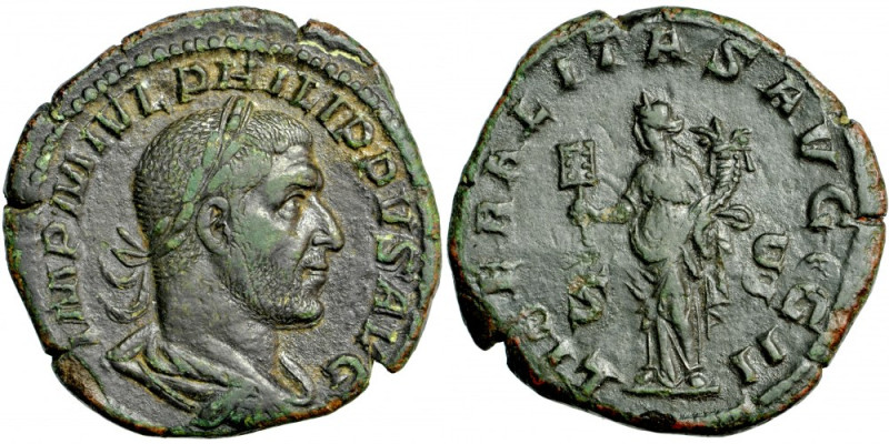 Roman Imperial, Philip I (244-249), AE Sestertius, AD 247-248, Rome mint.
Obv. ...