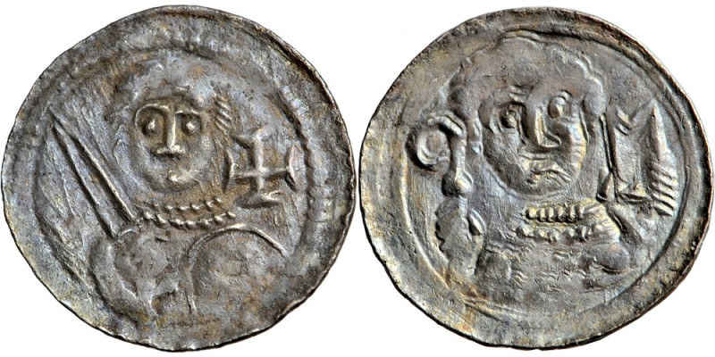 Poland, Wladislaus II the Exile, penny, Duke / St. Adalbert type, c. 1143. Silve...