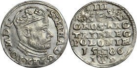 Stephen Batory (Báthory), Crown of Poland, trojak (triple groschen) 1586, Olkusz
