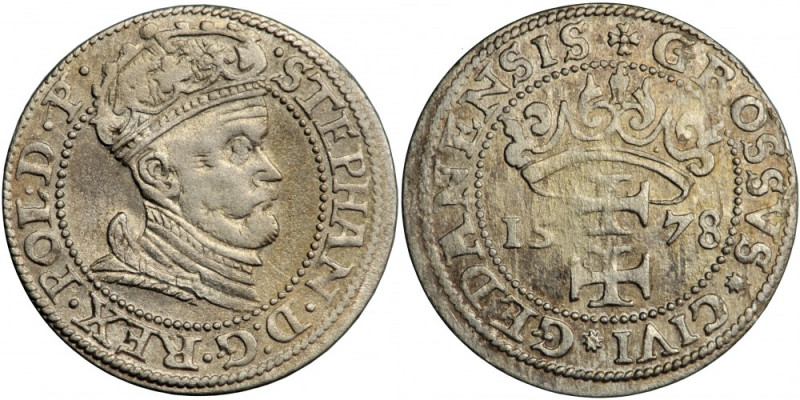 Stephen Batory (Báthory), Gdańsk, groschen 1578 Silver, 1.99 g, 23.2 mm. Kopicki...