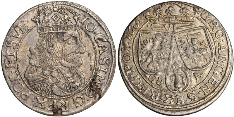 John Casimir, Crown of Poland, szóstak (sextuple groschen) 1661, Leopol (Lviv) W...