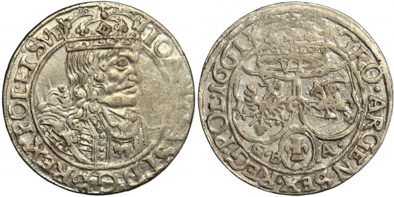 John Casimir, Crown of Poland, szóstak (sextuple groschen) 1661, Leopol (Lviv) S...