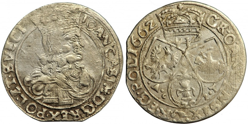 John Casimir, Crown of Poland, szóstak (sextuple groschen) 1662, Leopol (Lviv) A...