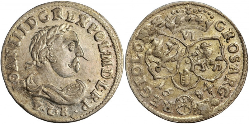 John III, Crown of Poland, szóstak (sextuple groschen) 1684, Bydgoszcz Silver, 3...