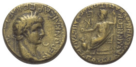 Phrygien. Akmoneia. Nero (54 - 68 n. Chr.).

 Bronze. Ca. 62 n. Chr.
Vs: Kopf mit Lorbeerkranz rechts, dahinter Kerykeion, davor Sichel.
Rs: Zeus ...