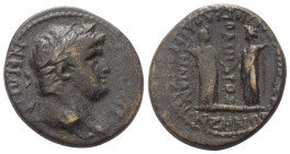 Phrygien. Laodikea am Lykos. Nero (54 - 68 n. Chr.).

 Bronze.
Auf die Homonoia mit Smyrna.

Vs: Kopf des Nero mit Lorbeerkranz rechts.
Rs: Die ...