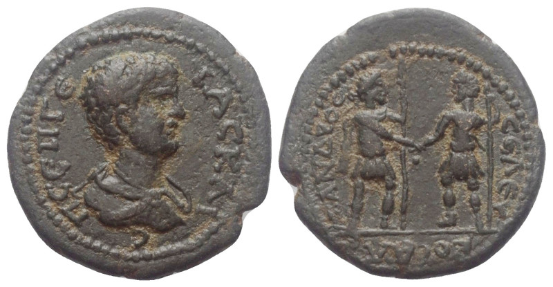 Dekapolis. Abila (?). Geta (209 - 211 n. Chr.).

 Bronze.
Vs: Büste mit Panze...
