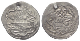 Menteshe. Ahmad Ghazi (759 - 793 H. / 1377 - 1391).

 Akce (Silber). Ohne Jahr. Ohne Münzstätte.
Typ II.

Vs: Shahadah in Achtpass.
Rs: Name des...