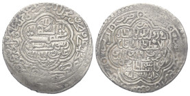 Ilkhaniden. Uljaytu (703 - 716 H. / 1304 - 1316).

 2 Dirhams (Silber). 614 H. Tabriz.
Vs: Shahadah in Sechspass; außerhalb die Namen der 12 Imame....