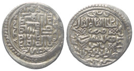Ilkhaniden. Abu Sa'id (716 - 736 H. / 1316 - 1335).

 2 Dirhams (Silber). 33 kh. Mardin.
Typ H.

Vs: Shahadah und seitlich Namen der vier rechtge...