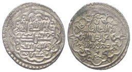 Ilkhaniden. Muhammad Khan (736 - 738 H. / 1336 - 1338).

 2 Dirhams (Silber). 738 H. Yazd.
Vs: Im Zentrum Shahadah; außen Namen der vier rechtgelei...