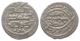 Ilkhaniden. Sulayman (739 - 746 H. / 1339 - 1346).

 2 Dirhams (Silber). 744 H. Maragha.
Vs: Erster Teil der Shahadah, an den Seitenrändern Namen d...