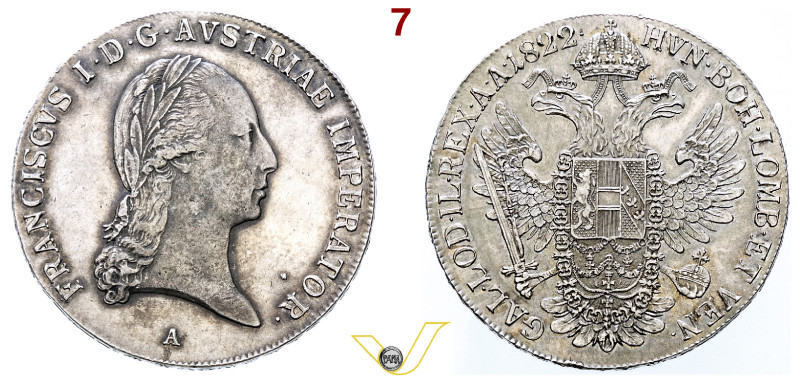Impero Austriaco Kaiser Franz II (1806-1835) Taler 1822 A, Wien; AG. Davenport 7...