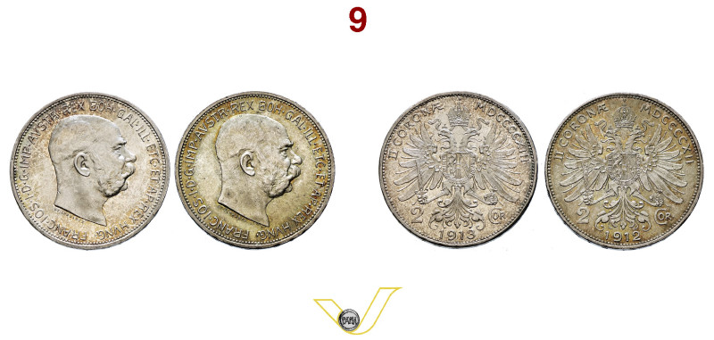 Impero Austro Ungarico Kaiser Franz Joseph I (1848-1916) 2 Corone 1912 e 2 Coron...