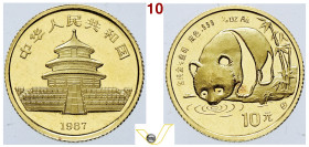 Repubblica Popolare di Cina 10 Yuan Proof Panda 10 Yuan (1/10 oz) 1987 oro FdC/FS (target 200€)