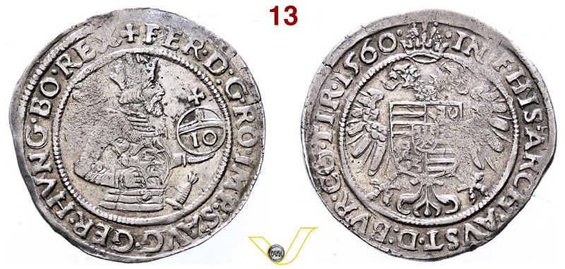 Sacro Romano Impero Ferdinand I (1521-1564) 10 Kreuzer 1560, Hall, AG. M.-T. 148...