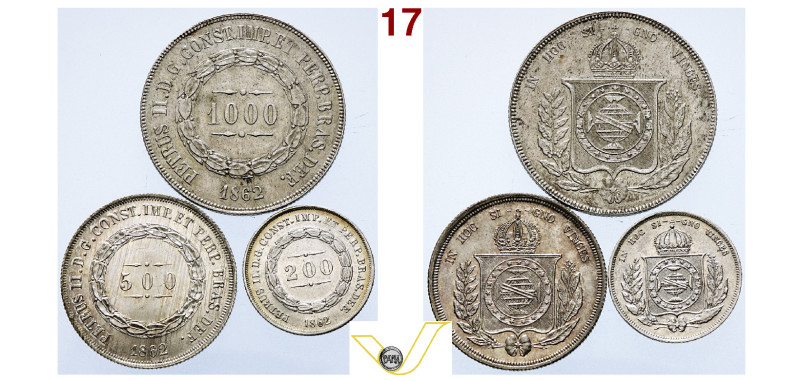 Regno del Portogallo Brasile Pedro II (1831-1889) 1000 Reis 1862 (Spl); 500 Reis...