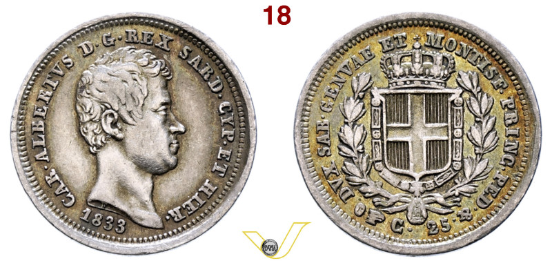Regno di Sardegna Carlo Alberto (1831-1849) 25 Centesimi 1833 Torino, AG. BB/q.S...
